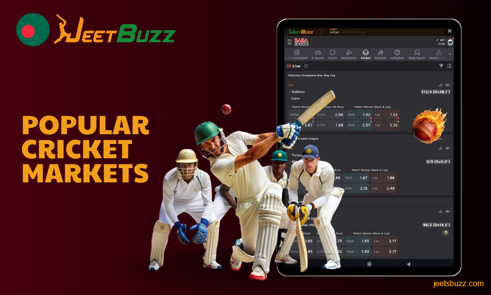 Users from Bangladesh can explore the cricket betting markets on Jeetbuzz, such as Toss Winner, Match Betting, Top Bowler/Batsman, and many others to find a variety of options