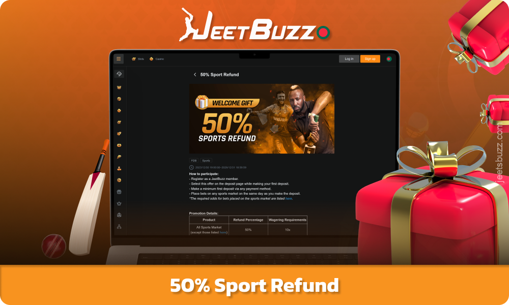 Jeetbuzz offers a 50% bonus up to 1000 ৳ on your first deposit for betting on sporting events