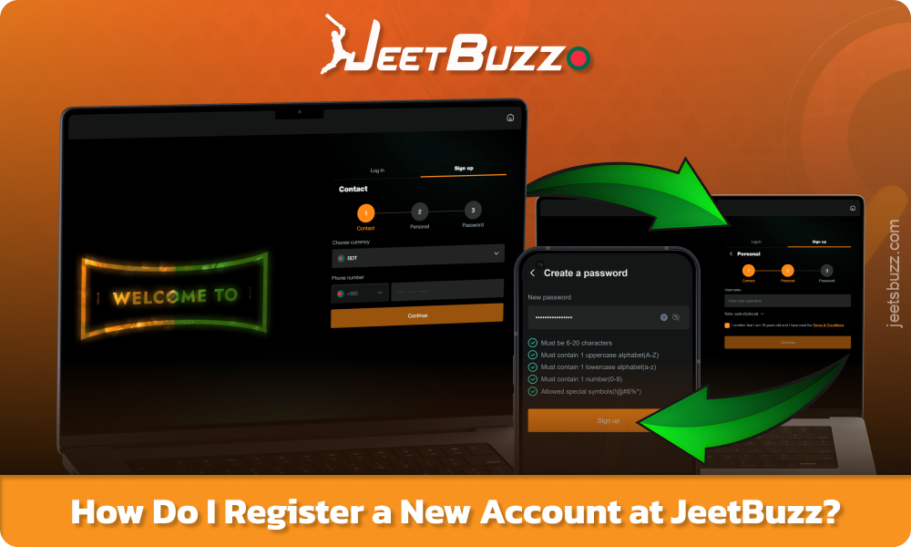 Registration with JeetBuzz for users from Bangladesh involves entering data, confirming it, and creating an account to log in