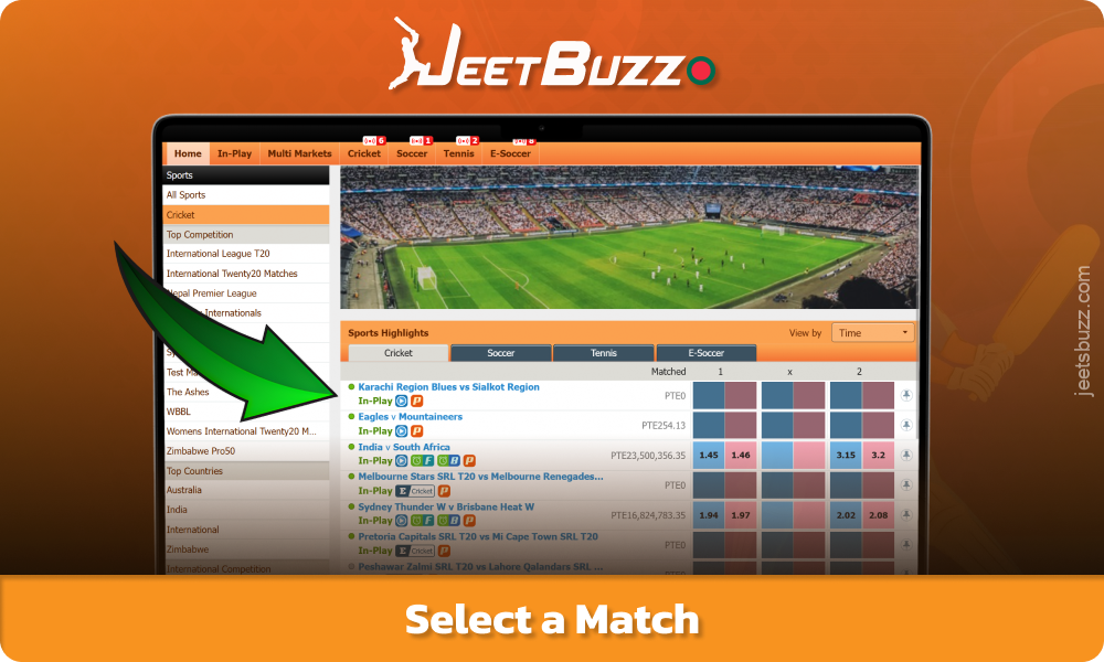 Players need to select a match to bet on Jeetbuzz Bangladesh
