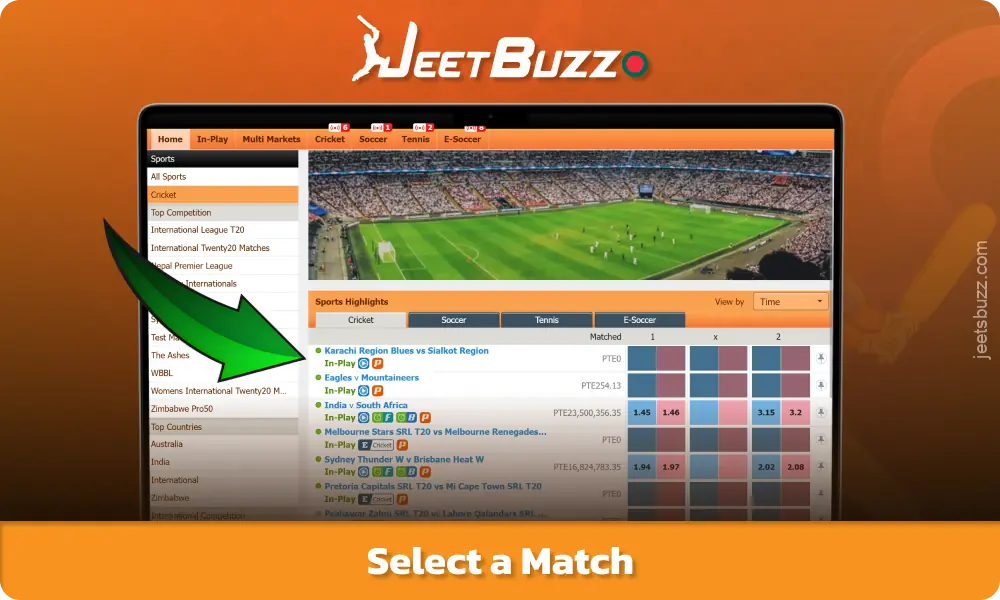 Players need to select a match to bet on Jeetbuzz Bangladesh