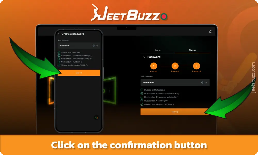 Click on the confirm button to complete your registration on Jeetbuzz in Bangladesh