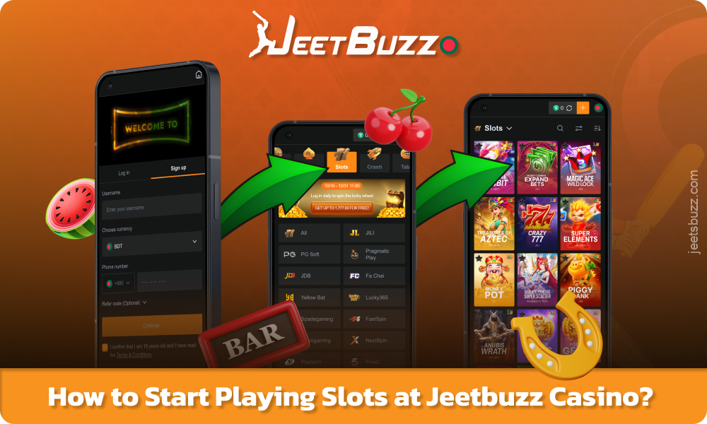 To play Jeetbuzz slots for real money, players from Bangladesh need to register, top up their balance, select a slot and start spinning the reels