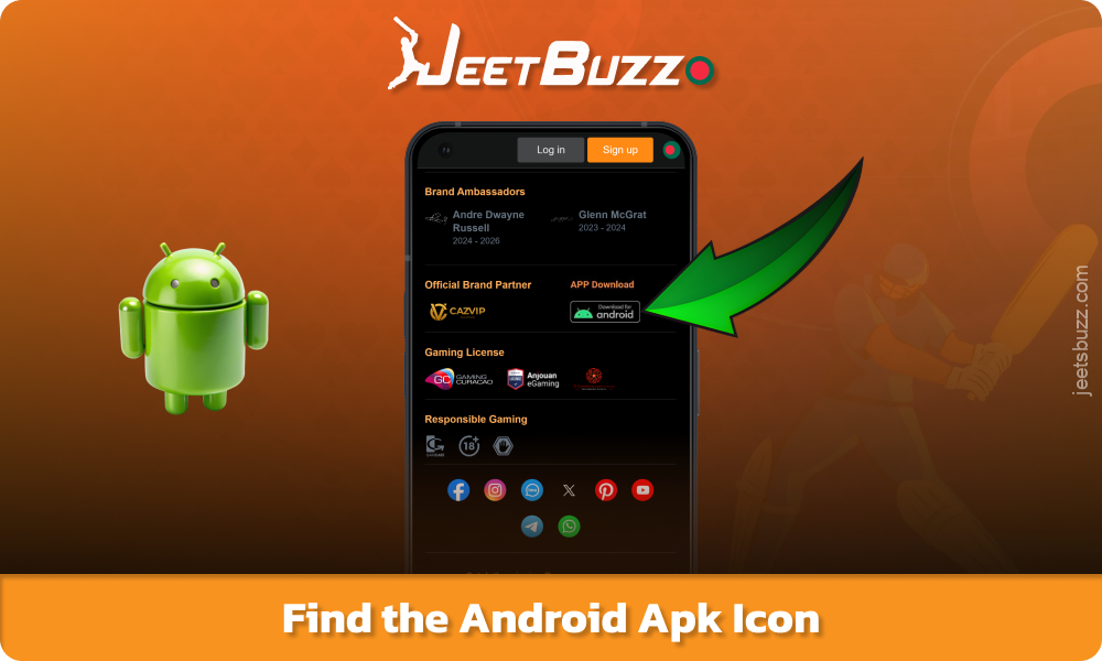 Find the Android icon on the page and click to download Jeetbuzz APK
