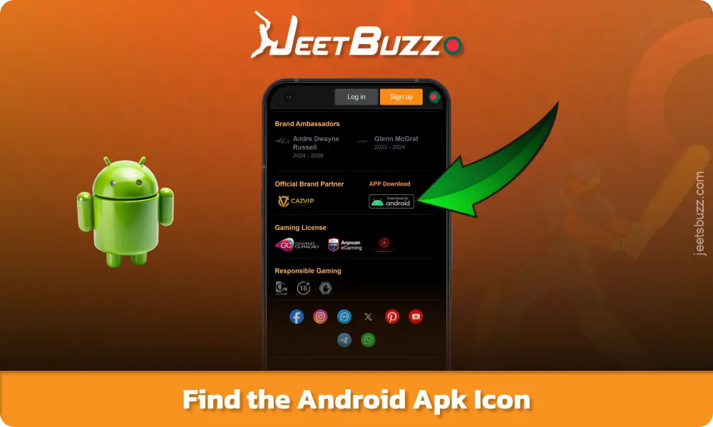 Find the Android icon on the page and click to download Jeetbuzz APK