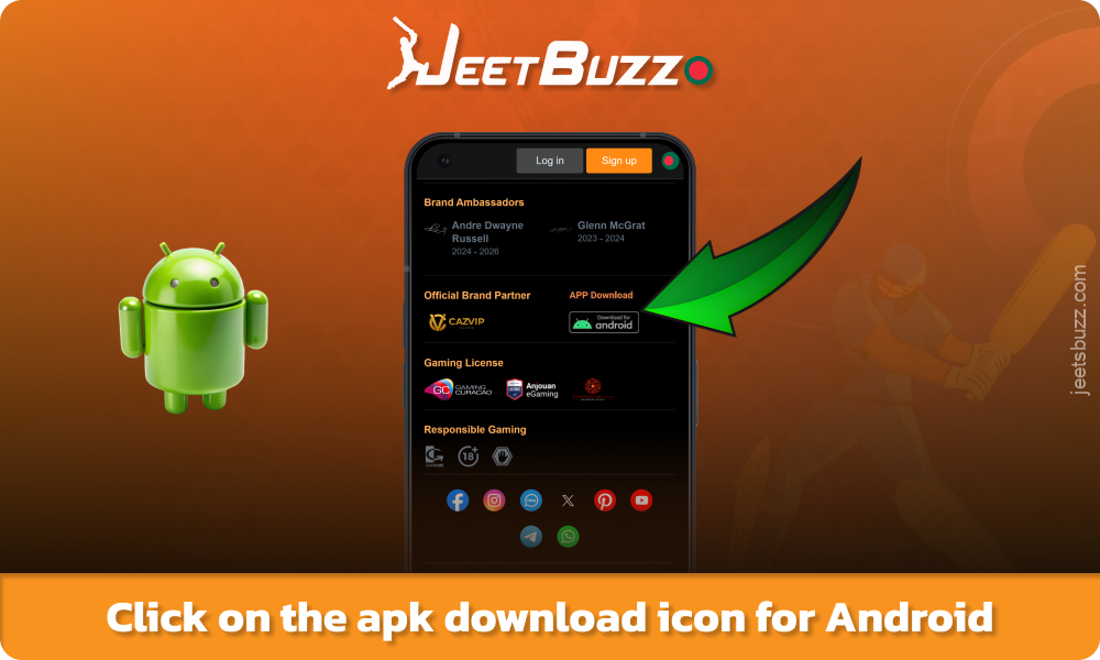 Jetbuzz ওয়েবসাইটের প্রধান পৃষ্ঠায়, Android অ্যাপের জন্য ডাউনলোড বোতামে ক্লিক করুন