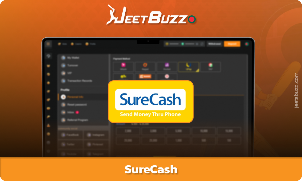 SureCash is a mobile payment service on Jeetbuzz in Bangladesh that allows players to conveniently transfer money