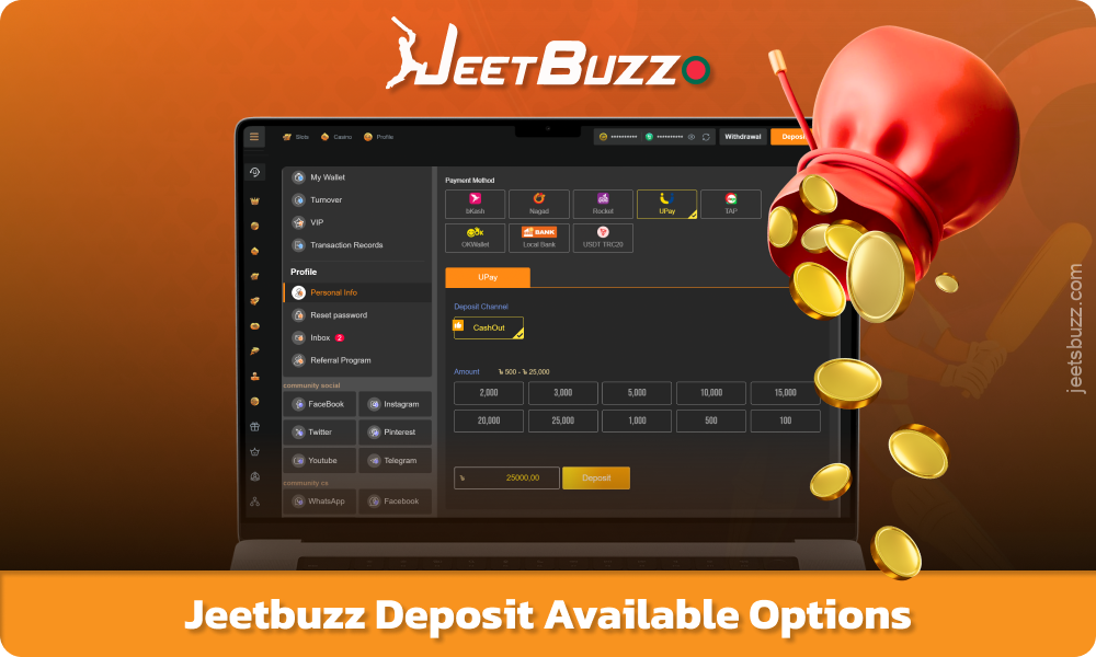 Players from Bangladesh can deposit at Jeetbuzz in a variety of options