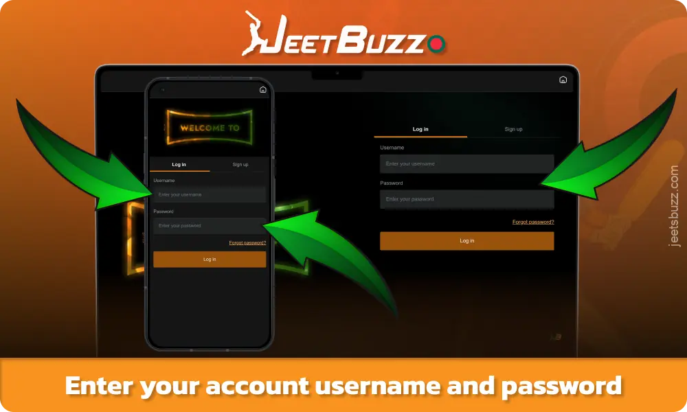 Enter your username and password to log in to your Jeetbuzz Bangladesh account