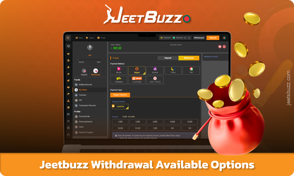 Jeetbuzz Bangladesh offers various withdrawal methods for the convenience of its users